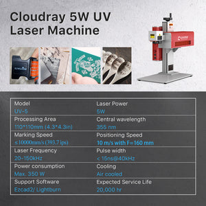Engraver Specification | Cloudray UV-5 5W UV Laser Engraver