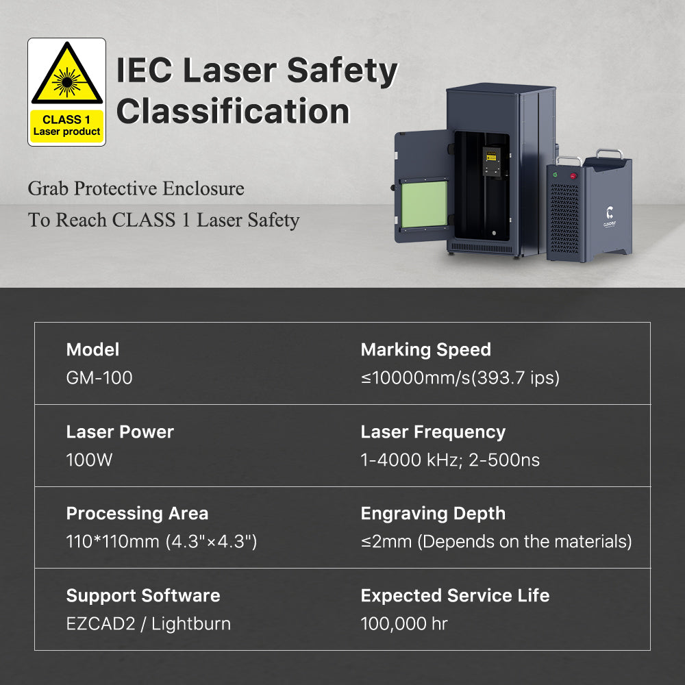 Engraver Specification | Cloudray GM-100 100W Fiber Laser Engraver