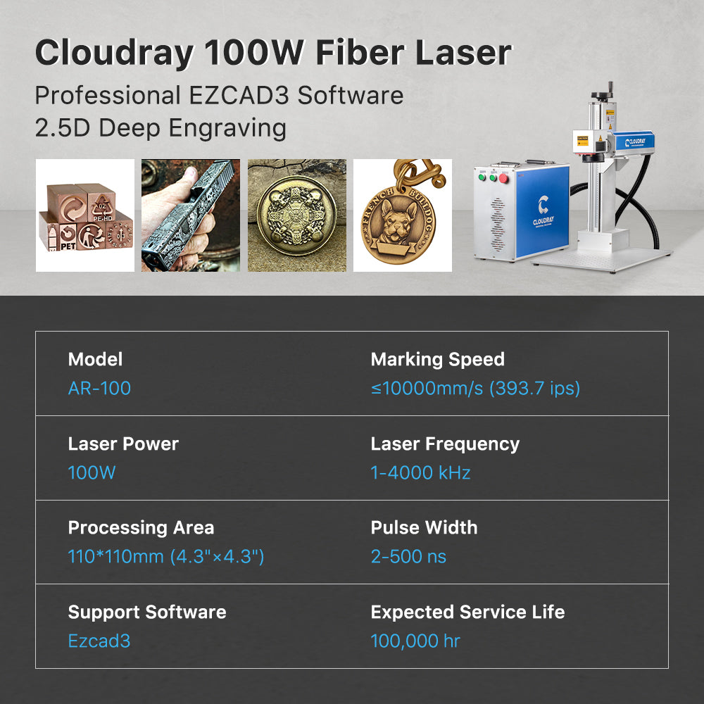 Engraver Specification | Cloudray AR-100 100W 2.5D Fiber Laser Engraver