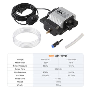 Cloudray 48W 30L/min Air Assist Pump Specification and Parameters for Laser Engravers
