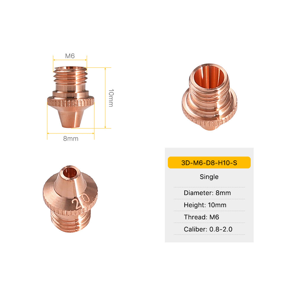 Cloudray 3D-M6-D8-H10-S Single Laser Nozzle Dimensions and Specifications