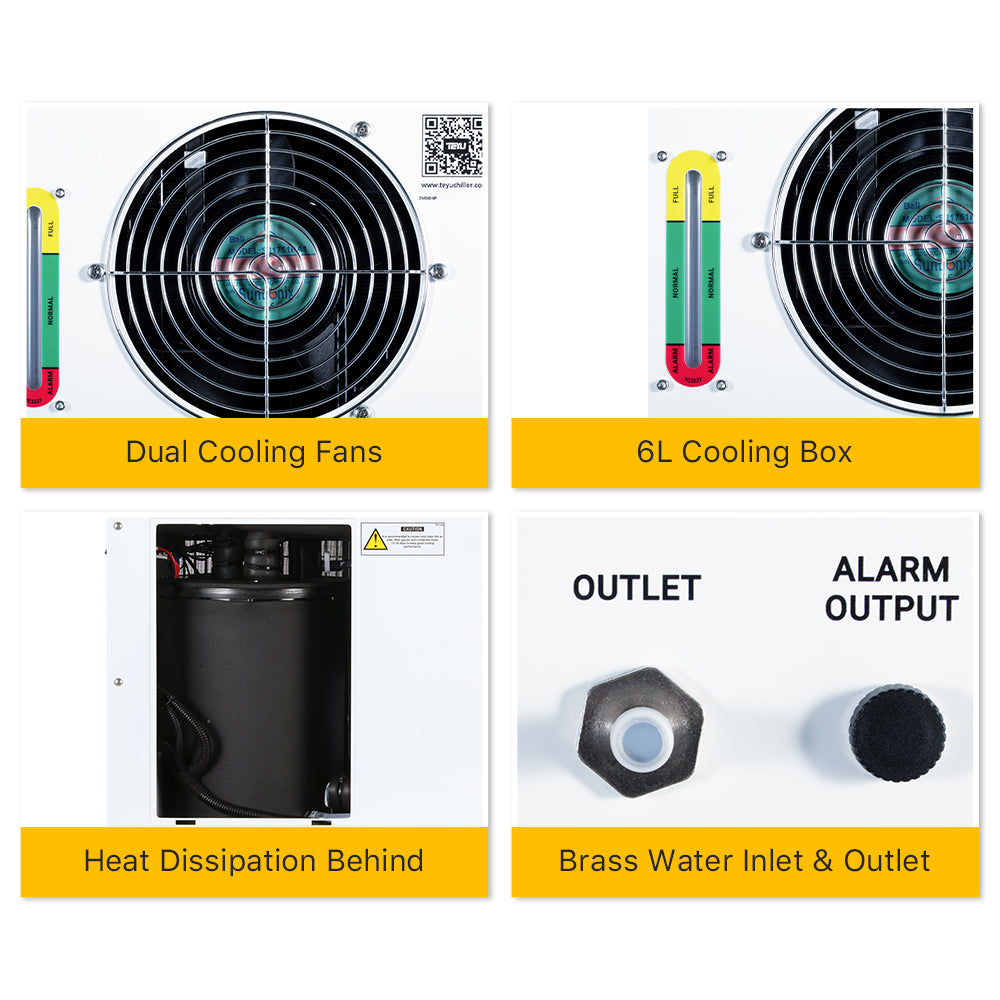 Cloudray CW-5200 Industrial Water Chiller with Dual Cooling Fans, Cooling Tank and Water Connections