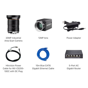 Cloudray Packing List Part 2: 20MP Camera, 12MP Lens, Power Adapter, and 5-Port Gigabit Router