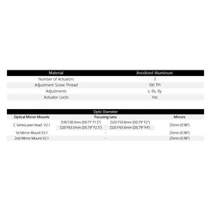Cloudray C Series Laser Head V2.1 Specifications: 100 TPI Adjustment Screws and Optic Compatibility