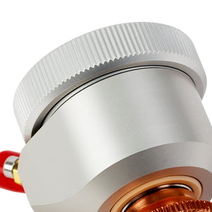 Cloudray Nozzle Connector Close-Up Showing Silver Metal Housing, Knurled Mounting Ring and Copper Nozzle Base
