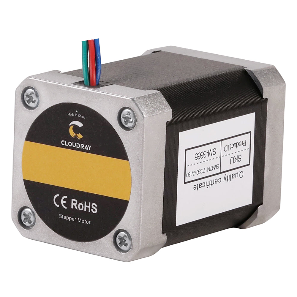 Cloudray Stepper Motor Back Cover View Featuring CE RoHS Certification and Product SKU Label
