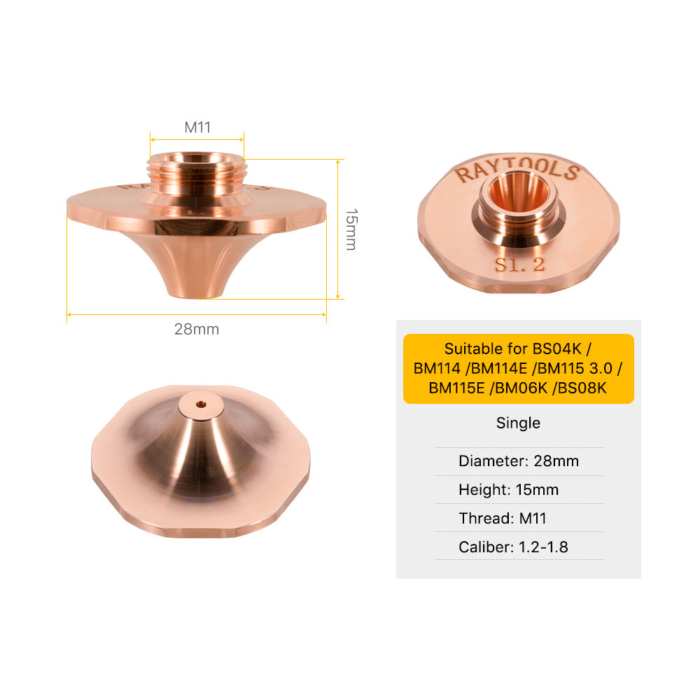 Boquilla láser original Raytools Cloudray tipo B D28 H15 M11