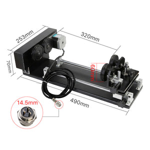 Cloudray Laser Rotary Axis Dimensions: 490mm Length with 14.5mm Connector