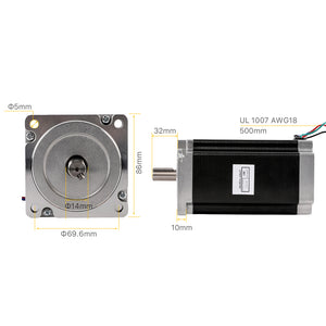 Cloudray Nema 34 Motor Specification: 86mm Flange Size and 500mm UL 1007 AWG18 Lead Wire