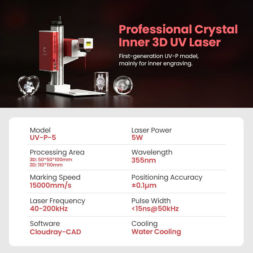 Cloudray 5W UV Crystal Inner 3D Engraving Machine (Water Cooled)