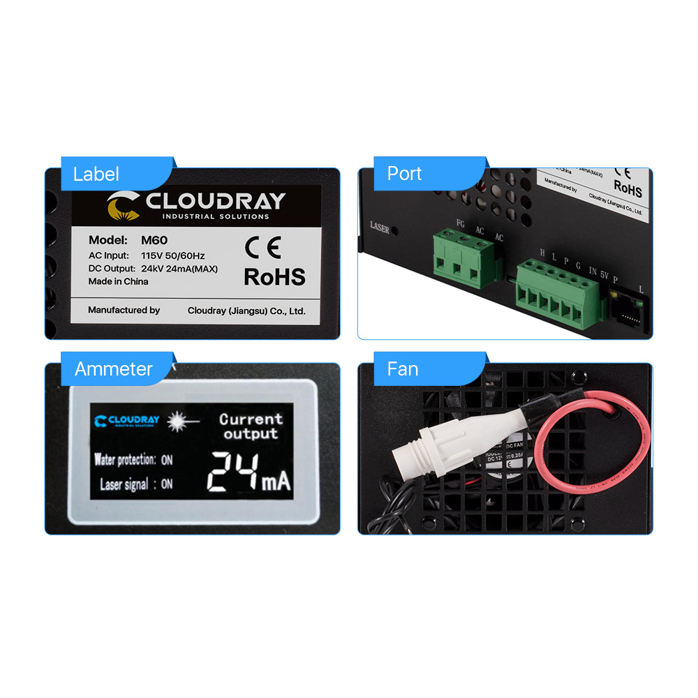 Pack Cloudray à vendre Tube laser CO2 50 W + alimentation laser 60 W