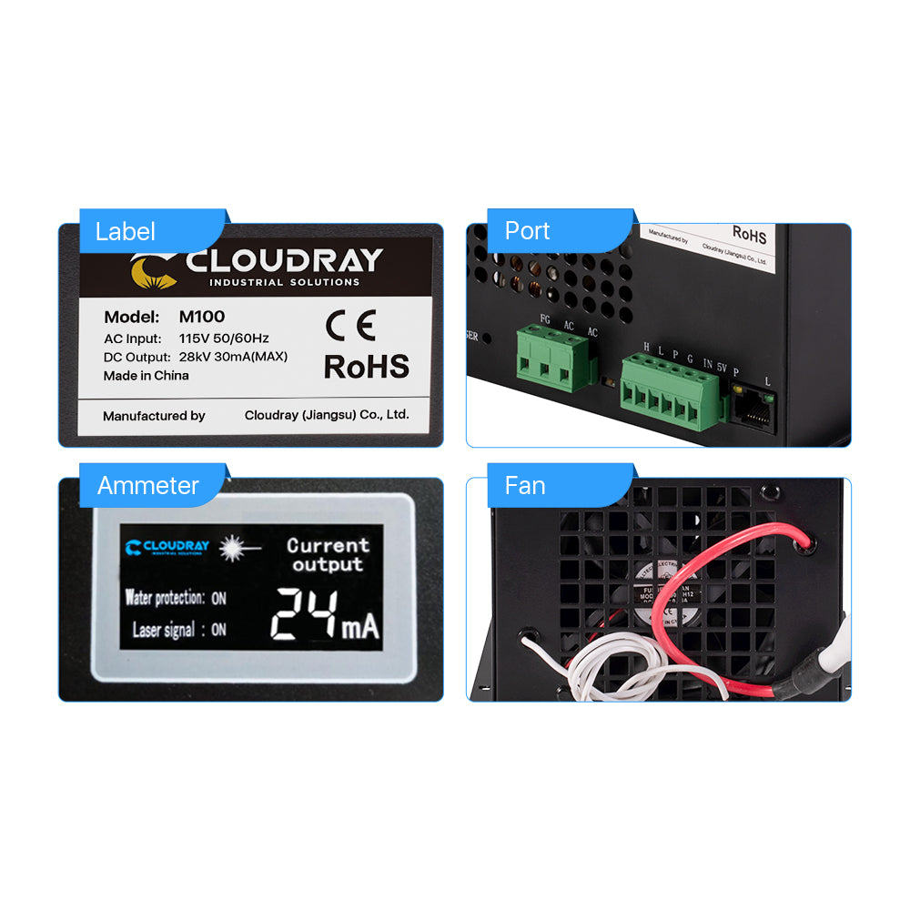 Pack Cloudray à vendre Tube laser CO2 RECI 90 W + alimentation laser 100 W