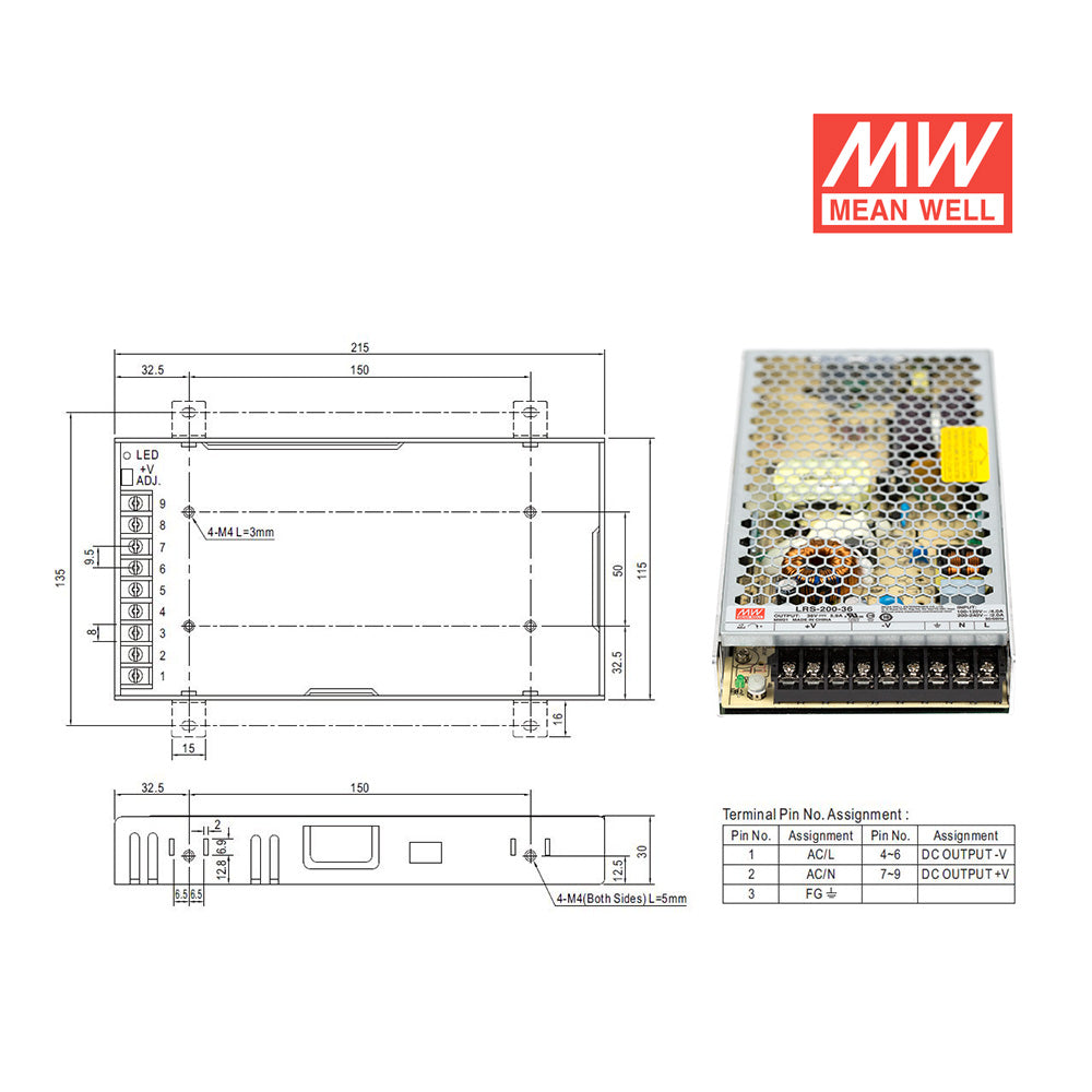 Cloudray 200W оригинальный Meanwell LRS-200 коммутатор питания