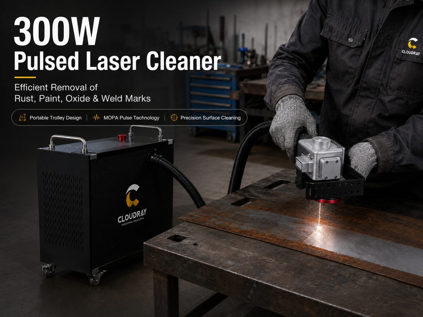 300W Pulsed Laser Cleaner for Rust, Paint, Oxide & Weld Cleaning
