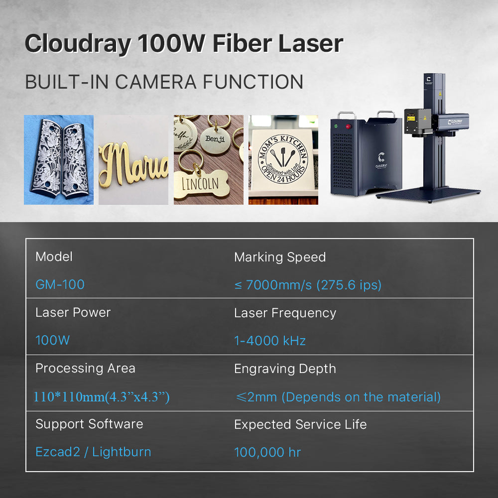 Cloudray GM-100 LiteMarker 100W Fiber Laser Marking Engraver with 4.3” X 4.3” Scan Area
