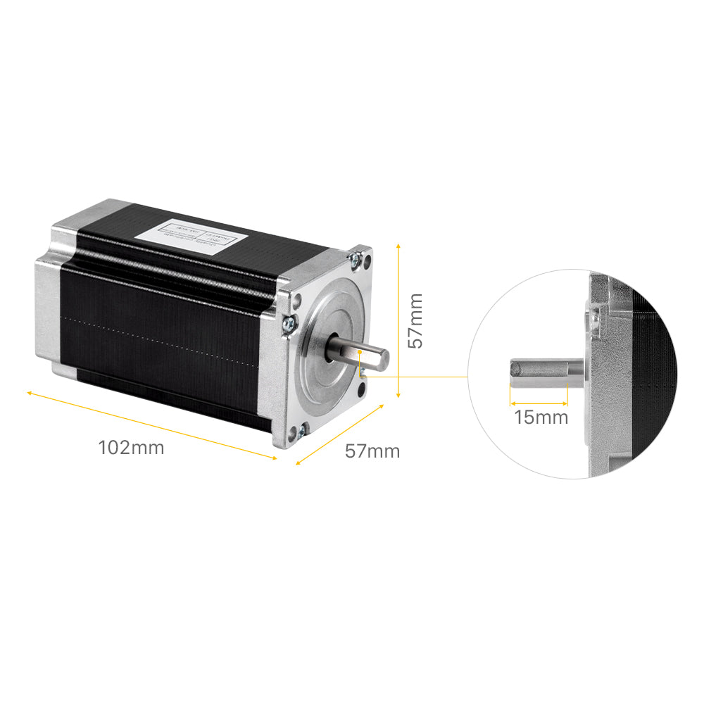 Cloudray Nema23 Stepper Motor Dimensional View: 57x102mm Body, 15mm Shaft Length