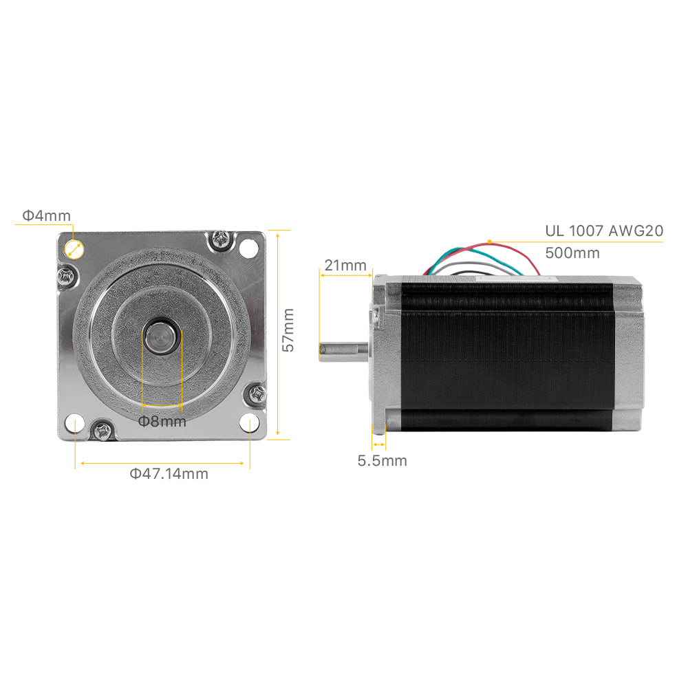Cloudray Nema23 Stepper Motor Flange and Shaft Diameter Dimensions: 8mm Shaft, 47.14mm Hole Distance