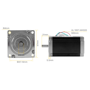 Cloudray Nema23 Stepper Motor Flange and Shaft Diameter Dimensions: 8mm Shaft, 47.14mm Hole Distance