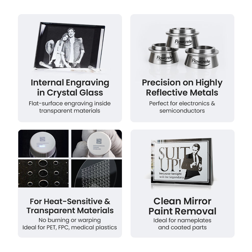 UV-10 Engraver Applications: Crystal Glass Internal Engraving, Reflective Metal Precision, Heat-Sensitive Materials & Paint Removal | Cloudray UV-10 Water-Cooled Split-type Engraver