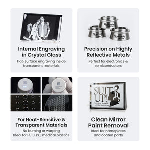 UV-10 Engraver Applications: Crystal Glass Internal Engraving, Reflective Metal Precision, Heat-Sensitive Materials & Paint Removal | Cloudray UV-10 Water-Cooled Split-type Engraver