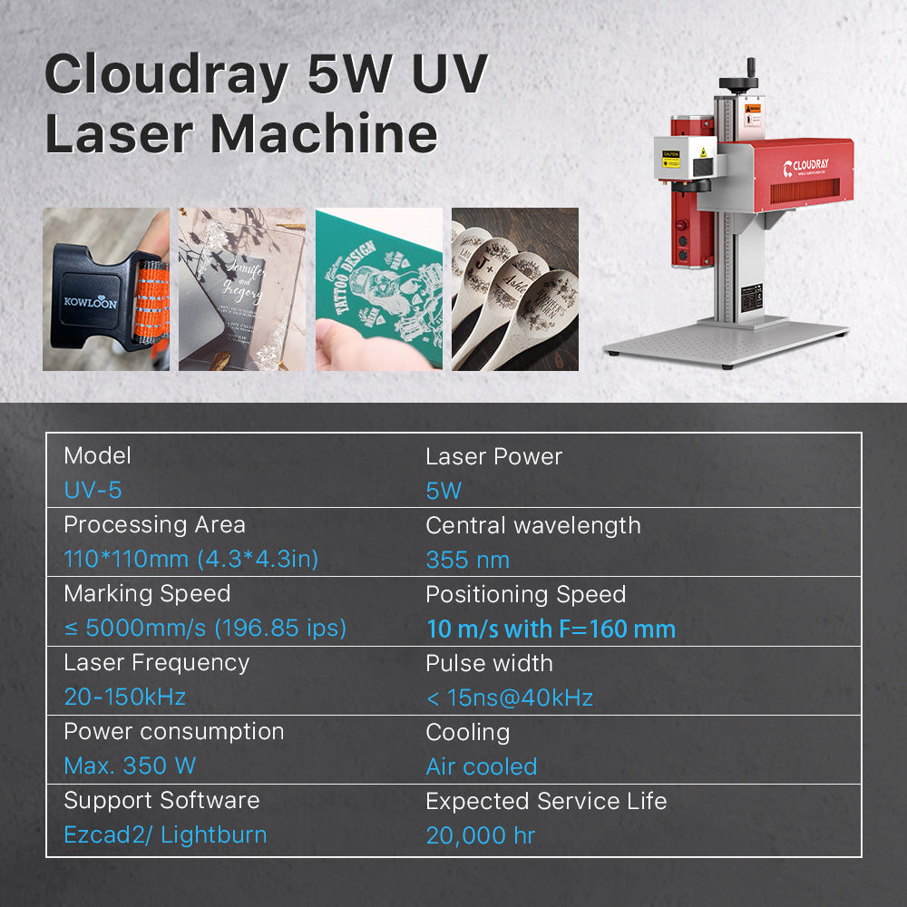 Cloudray UV-5 la máquina ULTRAVIOLETA de la marca del grabado del laser 5W con 4,3 