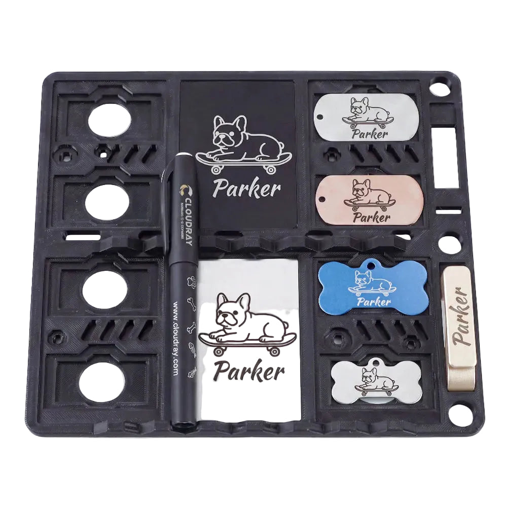 Cloudray 6-in-1 Laser Engraving Jig for Metal Business Cards, Pens, and Pet Tags