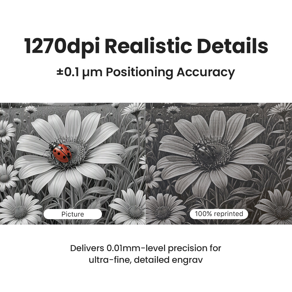 1270DPI Realistic Details, Delivers 0.001mm-level precision for ultra-fine, detailed engravings  | Cloudray QS Series 30W 50W Fiber Laser Engraver