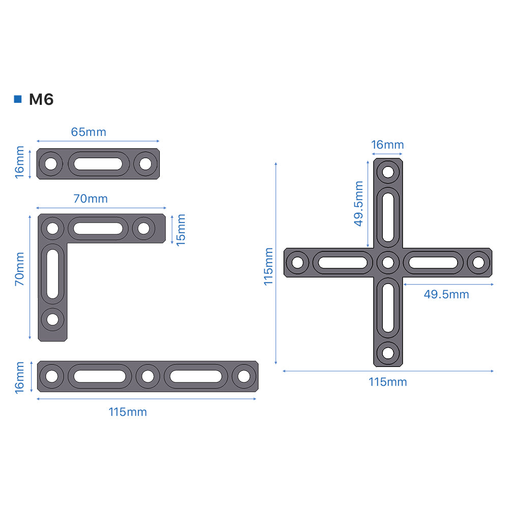 Cloudray M6 Laser Fence Kit Dimensions with 65mm, 70mm and 115mm Fixture Parts