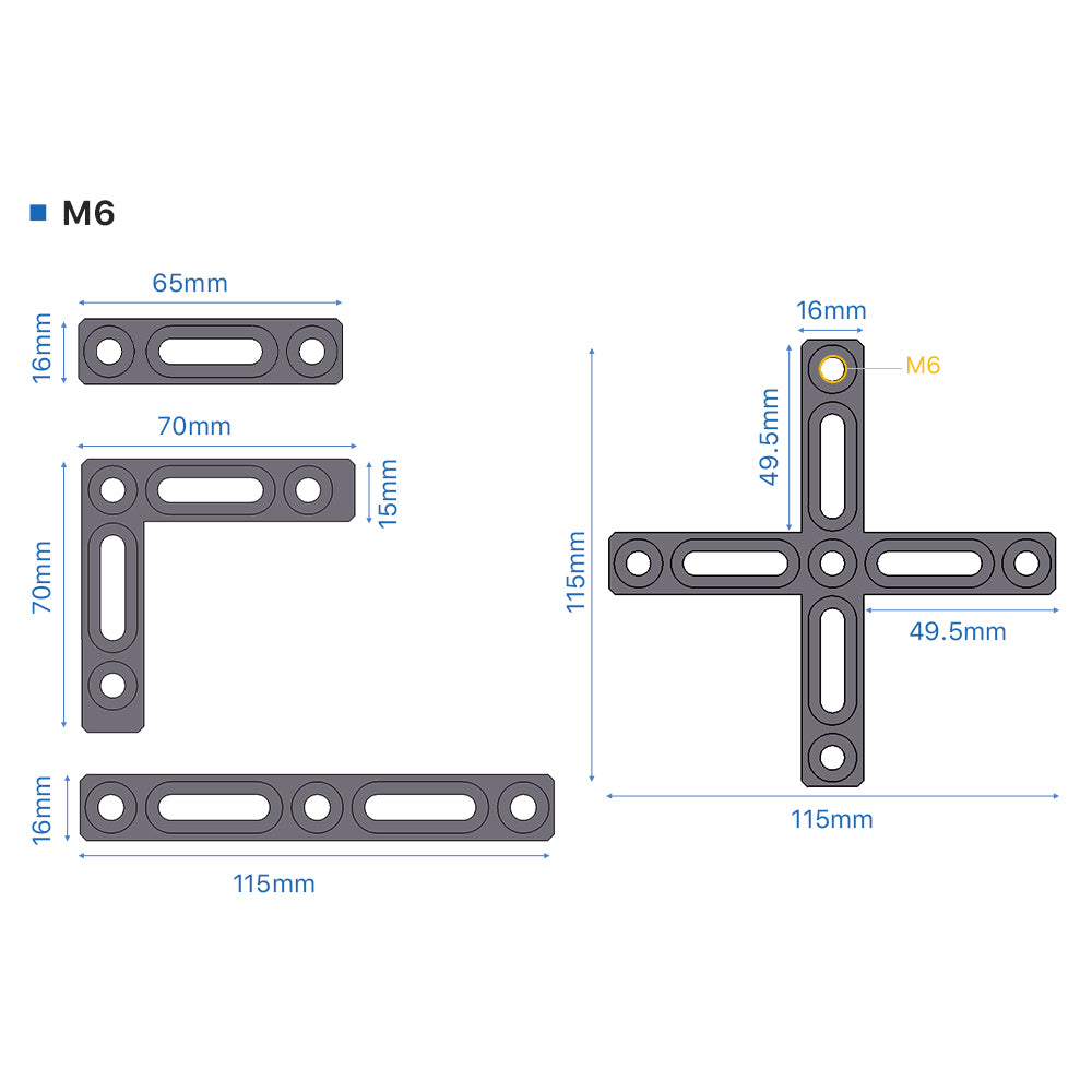Cloudray M6 Laser Fence Kit Dimensions with 65mm, 70mm and 115mm Fixture Parts