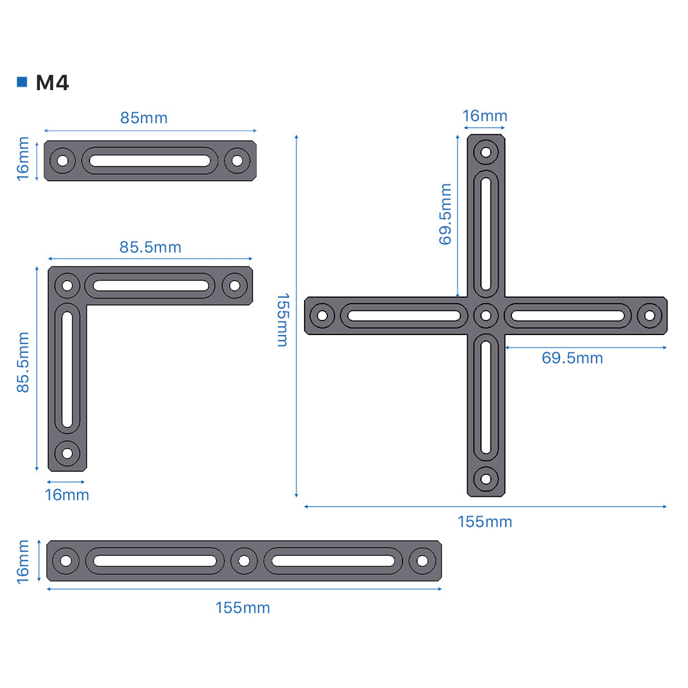 Cloudray M4 Laser Fence Kit Dimensions with 85mm, 85.5mm and 155mm Fixture Parts