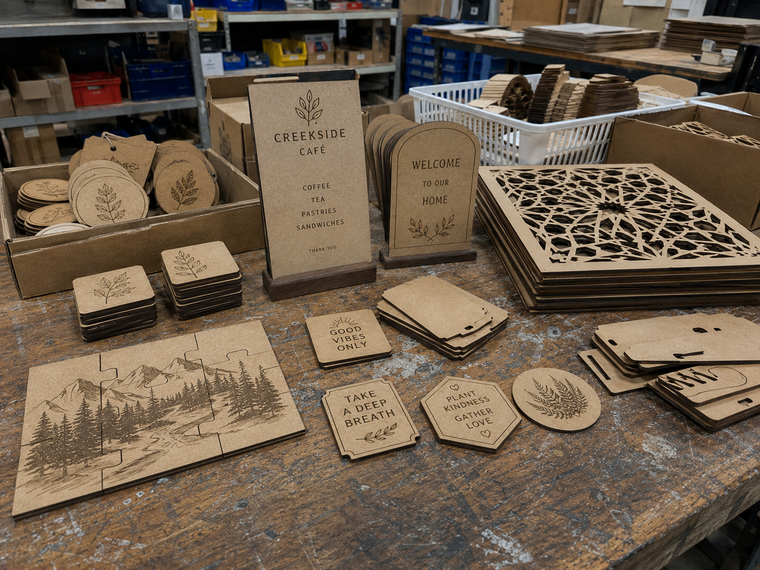 Wood, acrylic and non-metal engraving