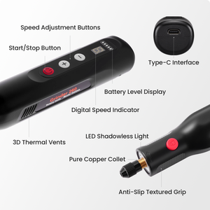 Cloudray Rotary Tool Design Details: Pure Copper Collet LED Shadowless Light and Anti Slip Grip