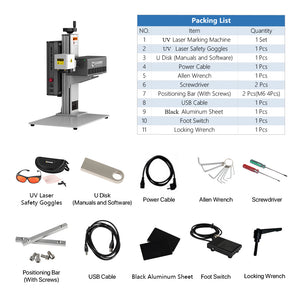 5W UVLaser Engraver Packing LIst | Cloudray UV-5 5W UV Laser Marking Engraver