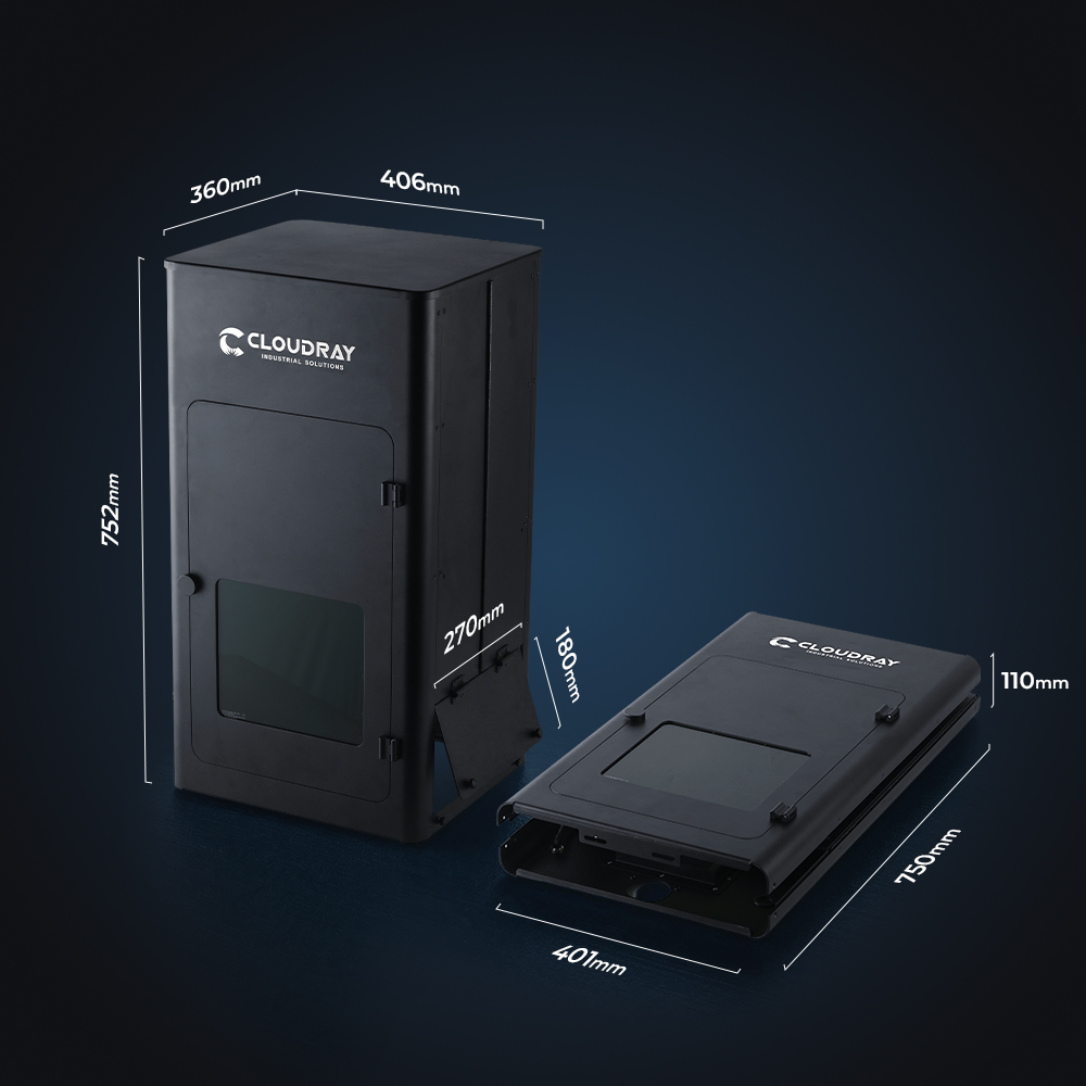 Cloudray Fiber Laser Enclosure Specifications: Foldable Design with 406x360x752mm Dimensions