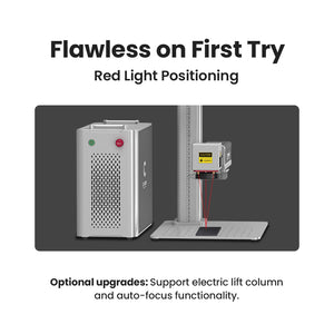 Built-in red light preview and manual focus-height wheel make setup fast and accurate | Cloudray QS Series 30W 50W Fiber Laser Engraver