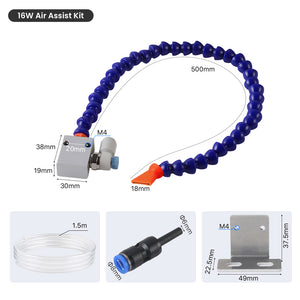 Cloudray 16W Flexible Air Hose and Accessories Dimensions for Laser Engravers