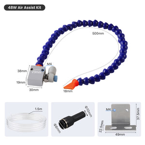 Cloudray 48W Flexible Air Hose and Accessories Dimensions for Laser Engravers