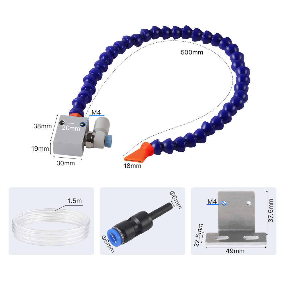 Cloudray Flexible Air Hose and Accessories Dimensions for Laser Engravers