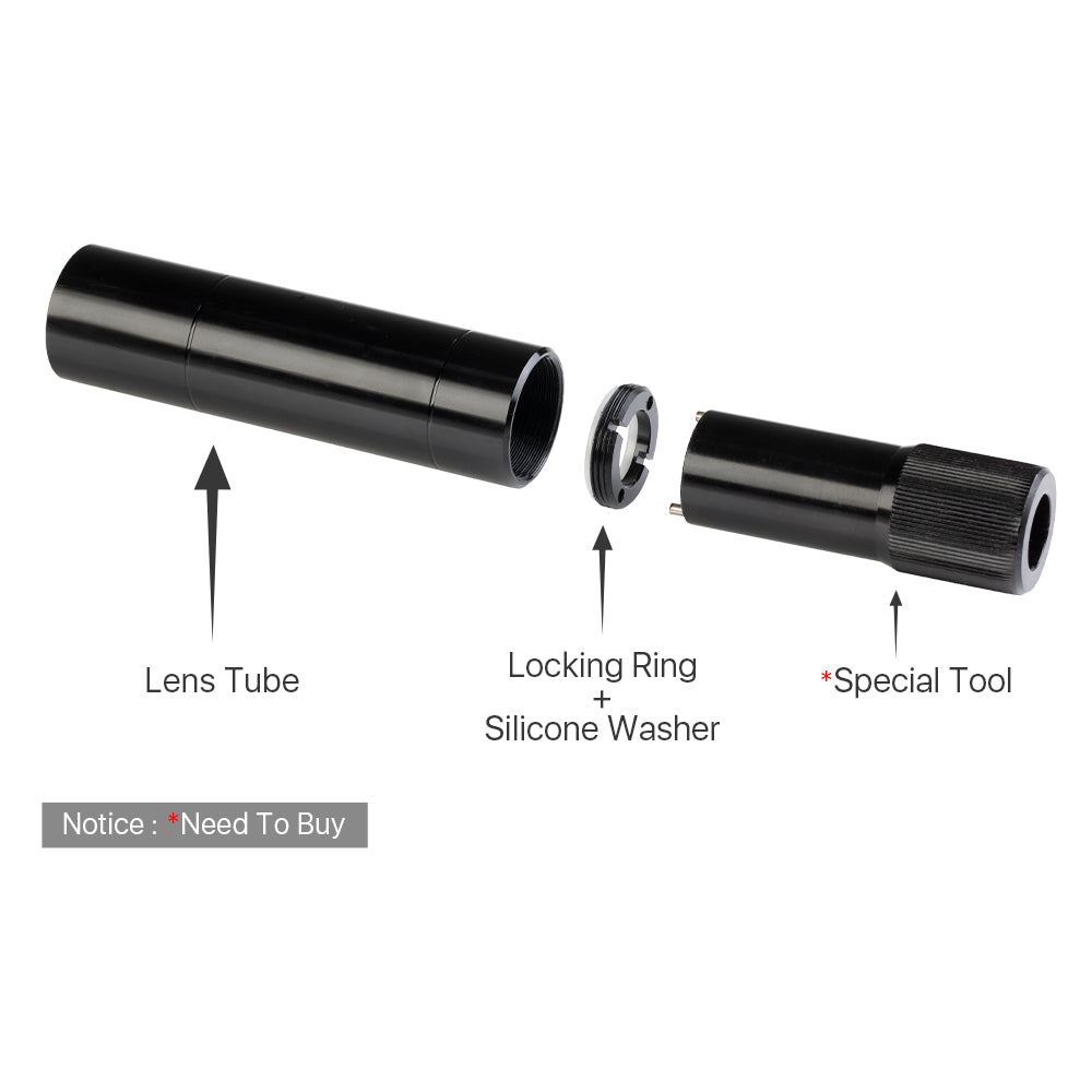Cloudray CO2 Laser Lens Tube Assembly with Locking Ring, Silicone Washer and Lens Installation Tool