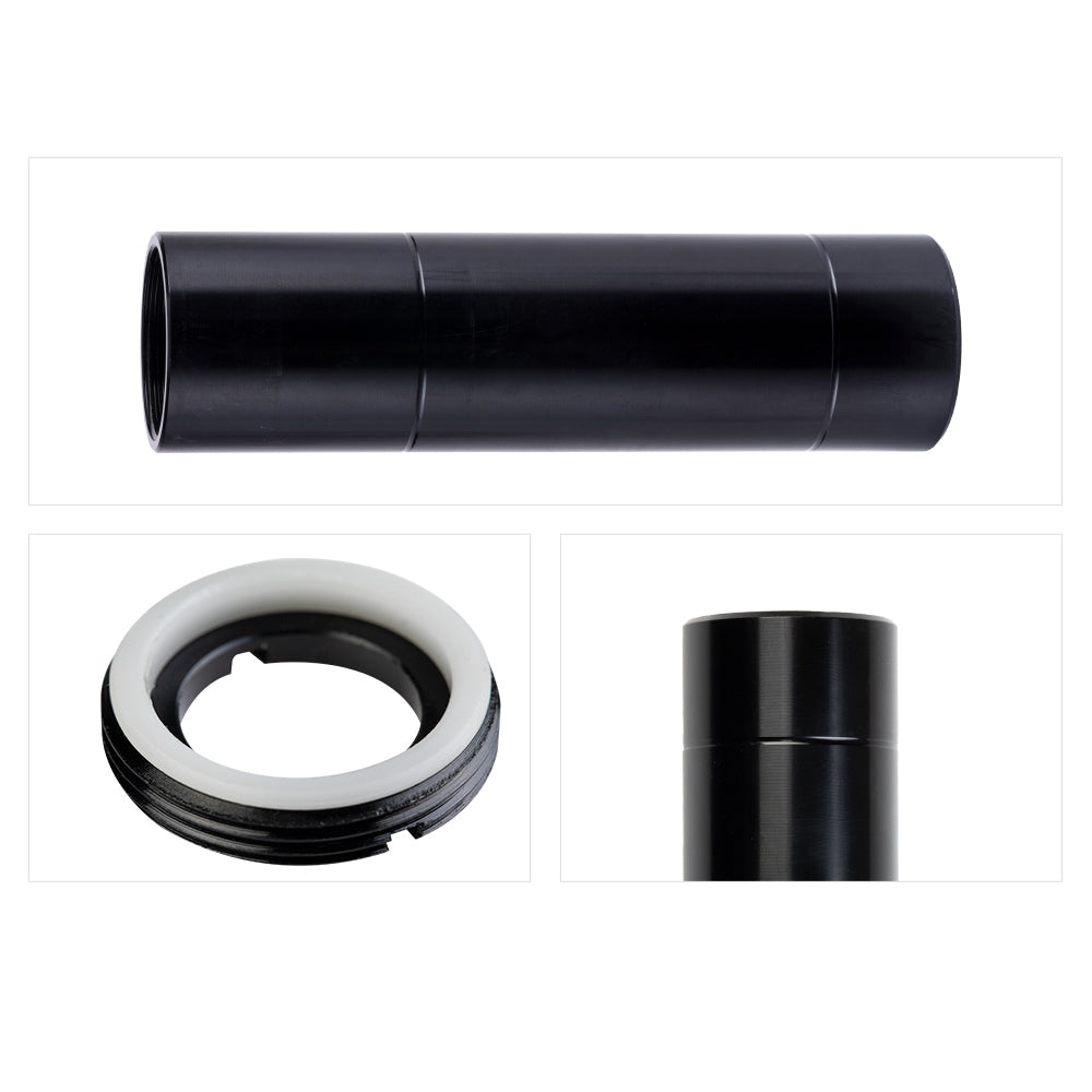 Cloudray C/E Series CO2 Laser Lens Tube Detail Views with Threaded End, Locking Ring and Adjustable Tube Sections