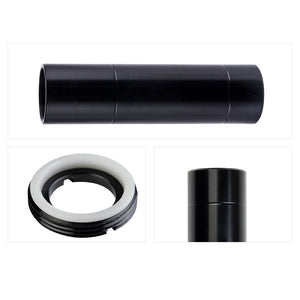 Cloudray C/E Series CO2 Laser Lens Tube Detail Views with Threaded End, Locking Ring and Adjustable Tube Sections