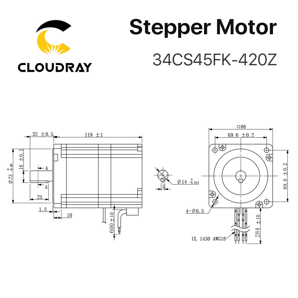 Cloudray 119 mm 4,5 Nm 4,2 A 2-Phasen-Nema34-Schrittmotor mit offener Schleife