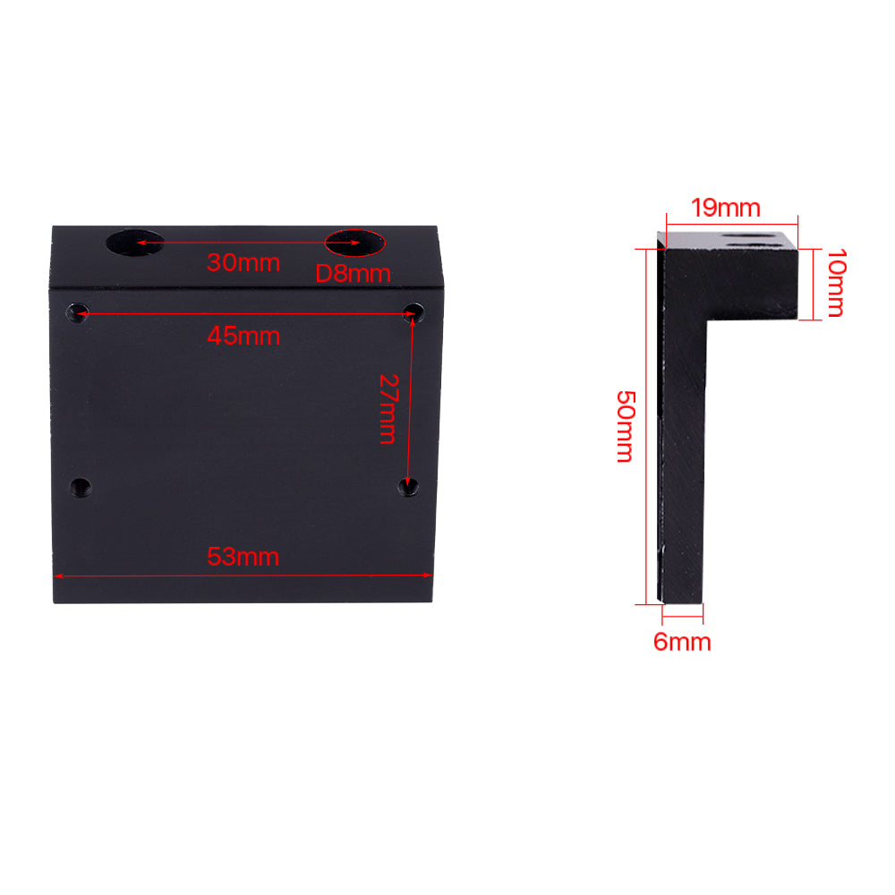 Cloudray CO2 Laser Head L Plate Dimensions with 53mm Width, 50mm Height and Mounting Holes
