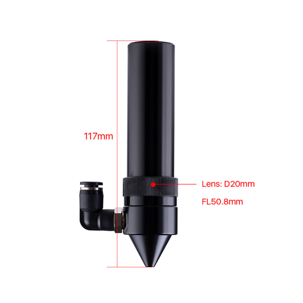 Cloudray CO2 Laser Head Lens Tube with 20mm Lens, 50.8mm Focal Length and Air Assist Nozzle