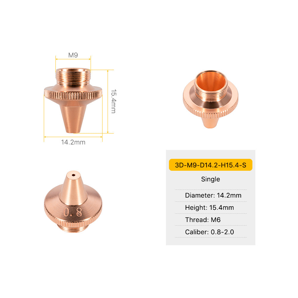 Cloudray 3D-M9-D14.2-H15.4-S Single Laser Nozzle Dimensions and Specifications