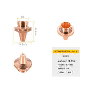 Cloudray 3D-M9-D14.2-H15.4-S Single Laser Nozzle Dimensions and Specifications