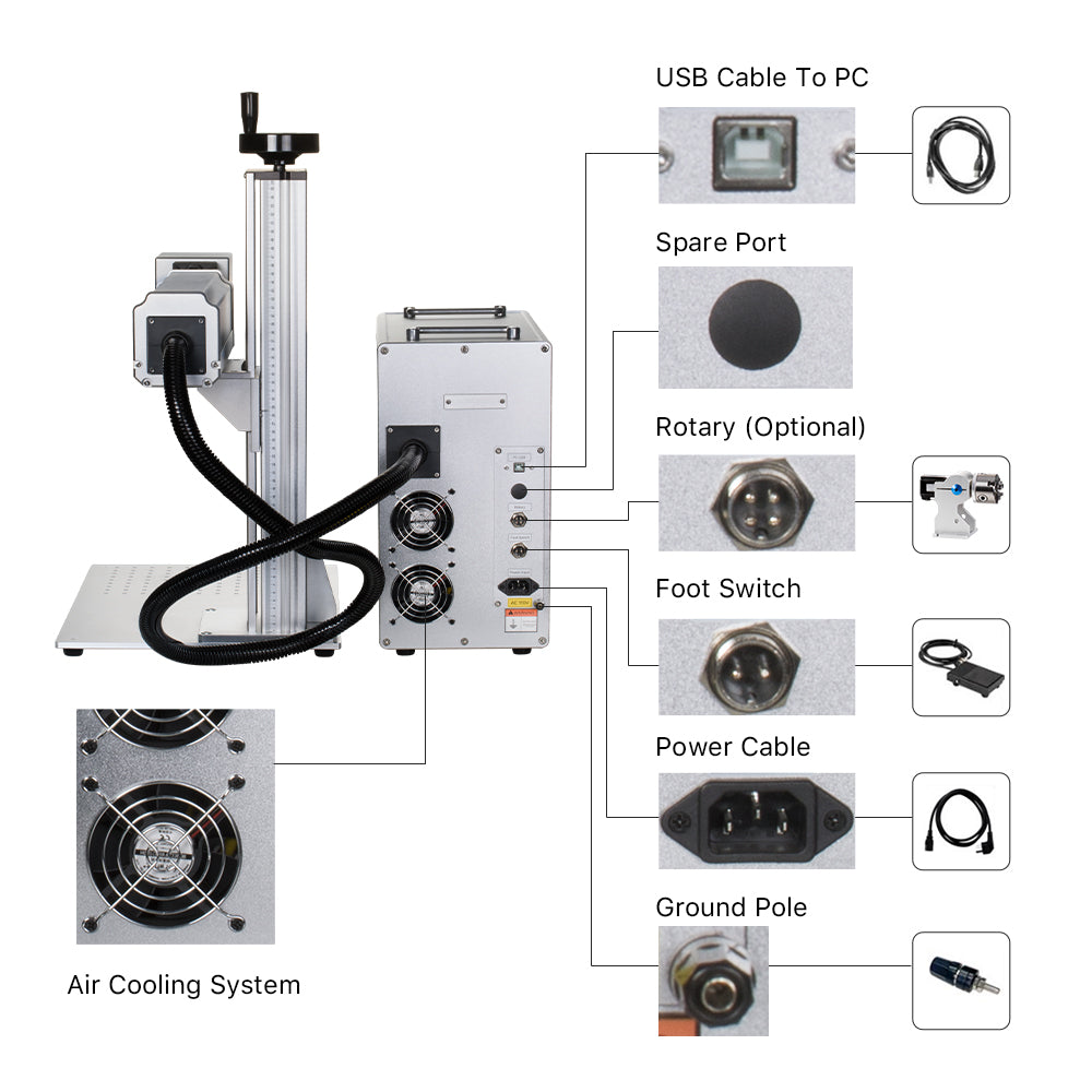 Cloudray QS-30 litemarker pro 30W split láser grabador Fibra máquina de marcado 4,3 "x 4,3" área escaneo con d80 Rotary