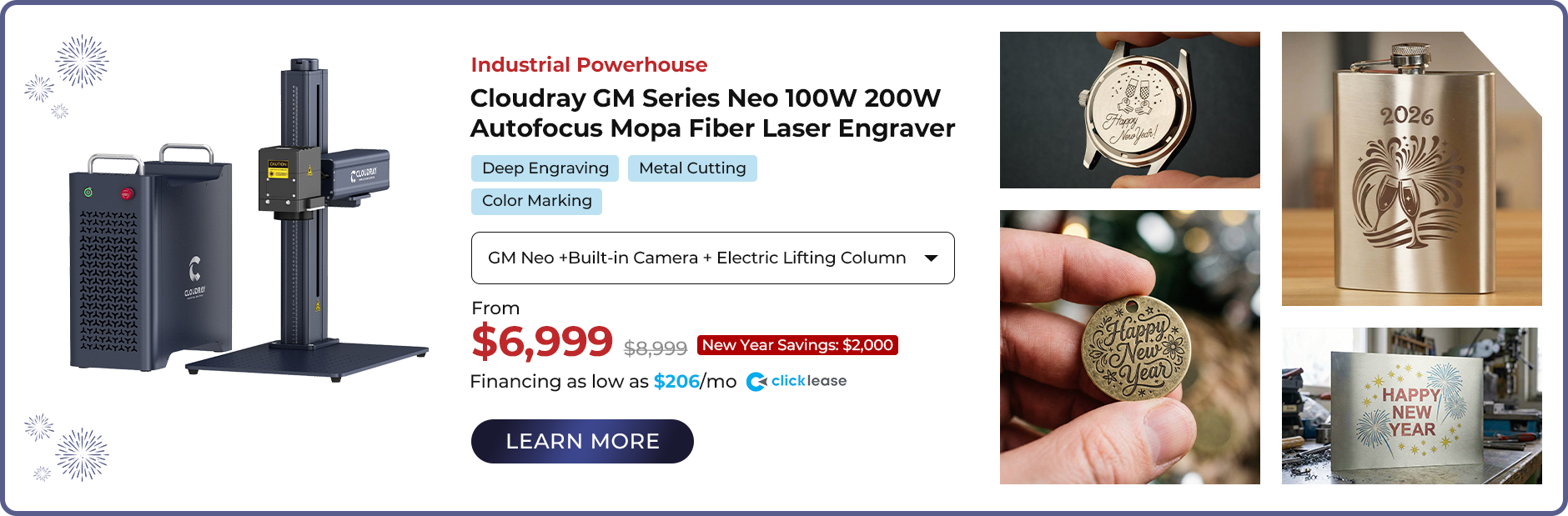 Cloudray GM Series Neo 100W 200W Fiber Laser Engraver - Cloudray 2026 New Year Sale