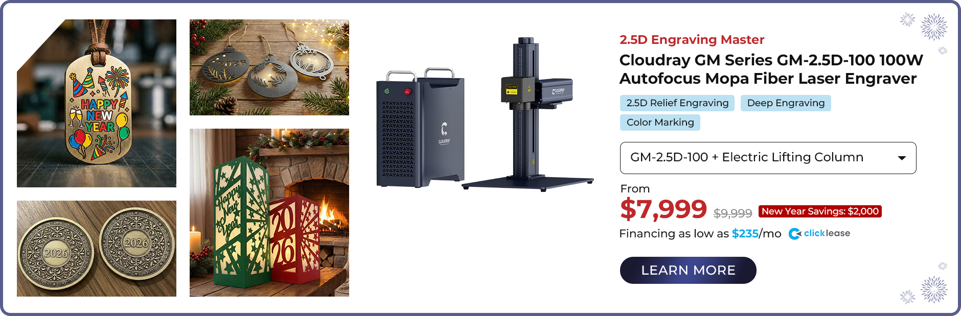 Cloudray GM Series GM-205D-100 100W Fiber Laser Engraver - Cloudray 2026 New Year Sale