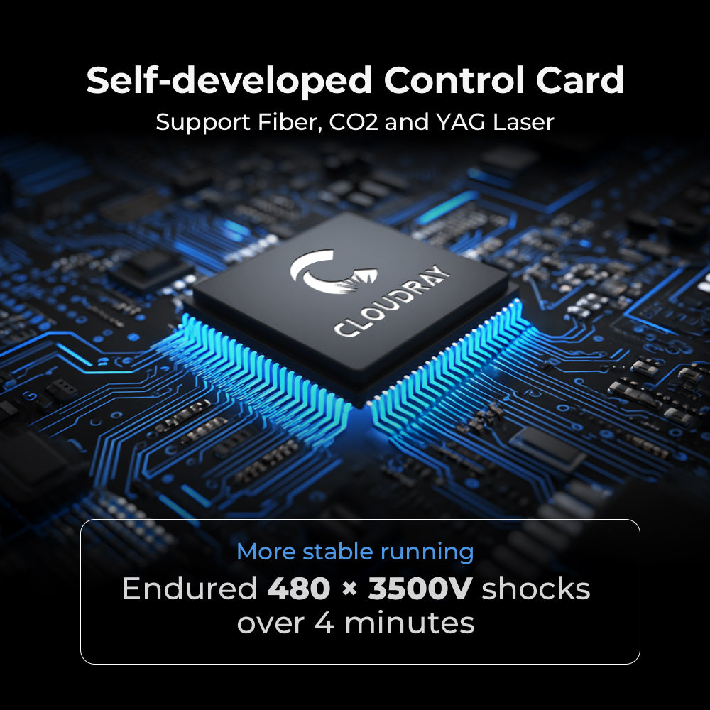 Self-developed Control Card Support Fiber, CO@ and YAG Laser | Cloudray GM Series Neo 100W 200W Autofocus Mopa Fiber Laser Engraver